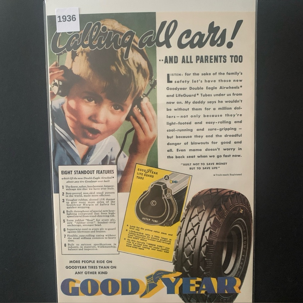 Vintage 1936 Goodyear Calling All Cars and All Parents Too Ad Advertisement